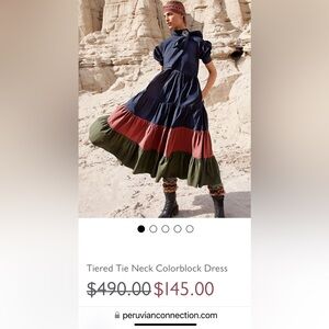 Peruvian Connection Tiered Tie Neck Colorblock Dress - new never worn